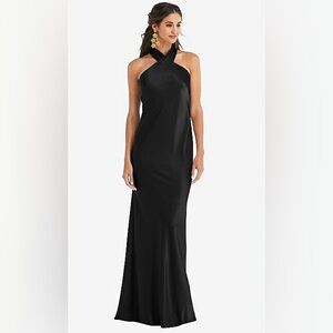 Draped Twist Halter Tie-Back Trumpet Gown